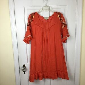 Allison Joy Embroidered Floral Boho Mini Dress Festival EUC